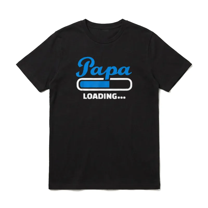 Papa loading T-Shirt – Blauer Schriftzug Papa mit weißem Ladebalken und Loading-Text – Klassisches T-Shirt in Schwarz