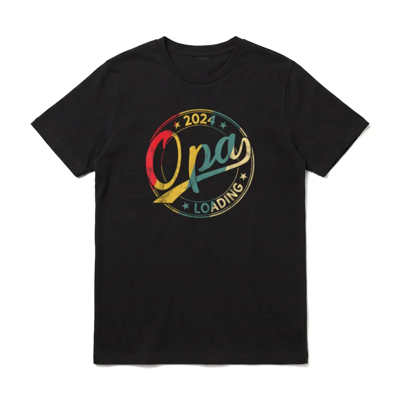 Opa 2024 loading Opa T-Shirt – Farbiger runder Stempel mit Text 2024 Opa LOADING und Sternen – Klassisches T-Shirt in Schwarz
