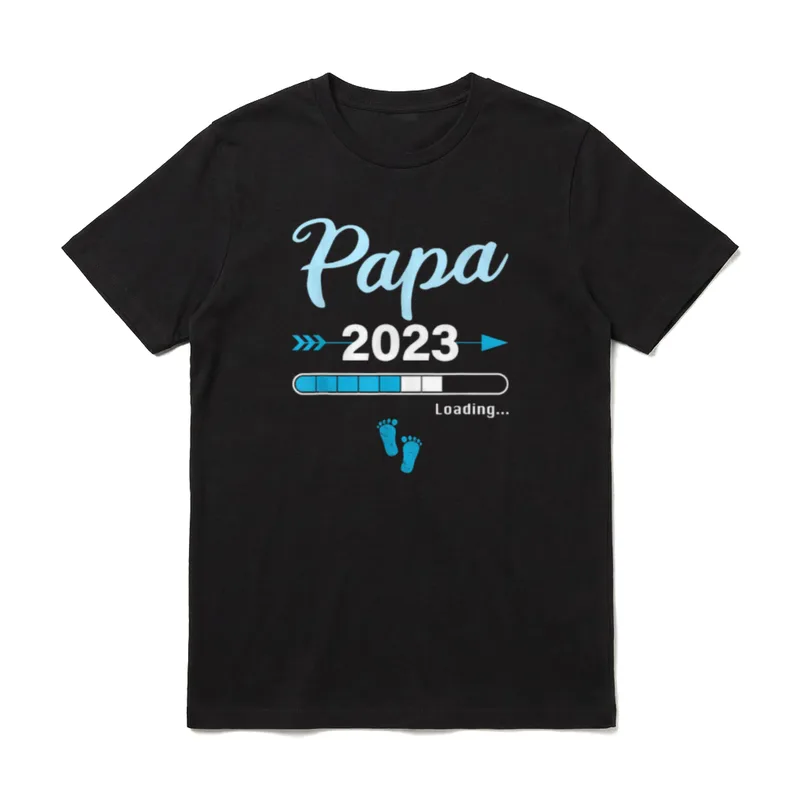 Papa Loading 2023 Werdender T-Shirt – Papa 2023 Loading Ladebalken blaue Babyfüße – Klassisches T-Shirt in Schwarz