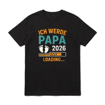 Werdender Vater ICH WERDE T-Shirt – Ich werde Papa 2026 Loading Ladebalken Fußabdruck – Klassisches T-Shirt in Schwarz