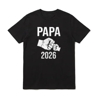 Befördert Zur Papa 2026 T-Shirt – PAPA 2026 Schriftzug mit Fingertipp-Kiss Grafik – Klassisches T-Shirt in Schwarz