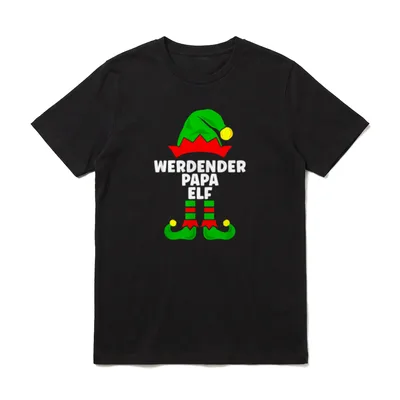 T-Shirt Schwangerschaft Weihnachten – Werdender Papa Elf mit grünem Elfenhut und Schuhen – Klassisches T-Shirt in Schwarz