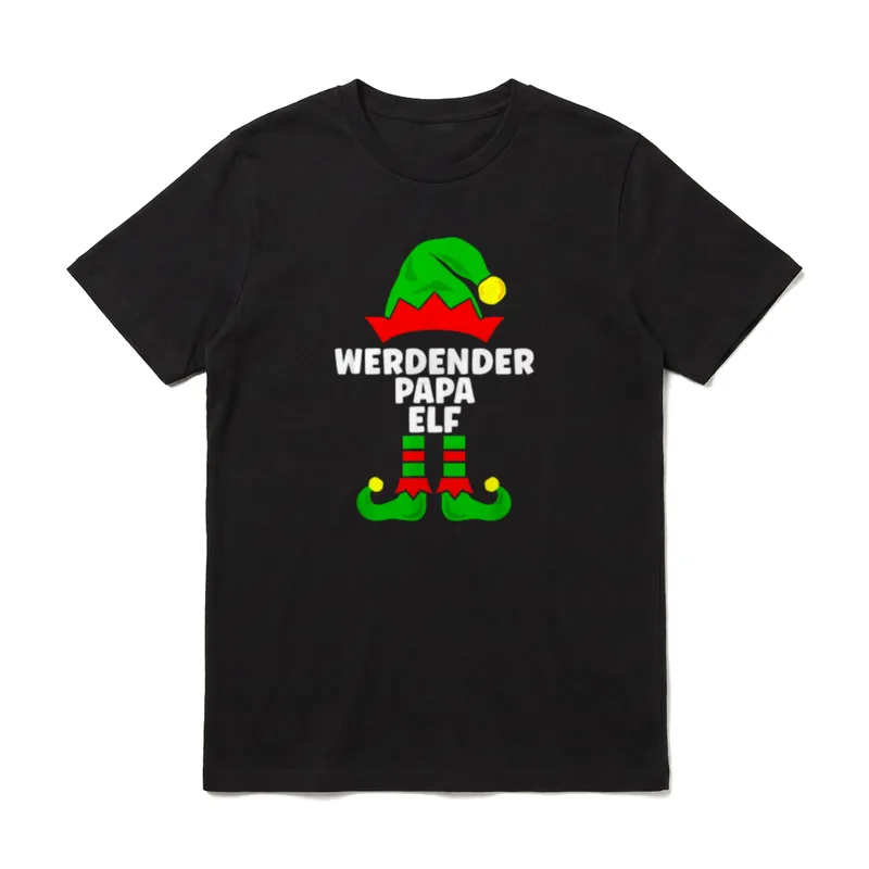 T-Shirt Schwangerschaft Weihnachten – Werdender Papa Elf mit grünem Elfenhut und Schuhen – Klassisches T-Shirt in Schwarz