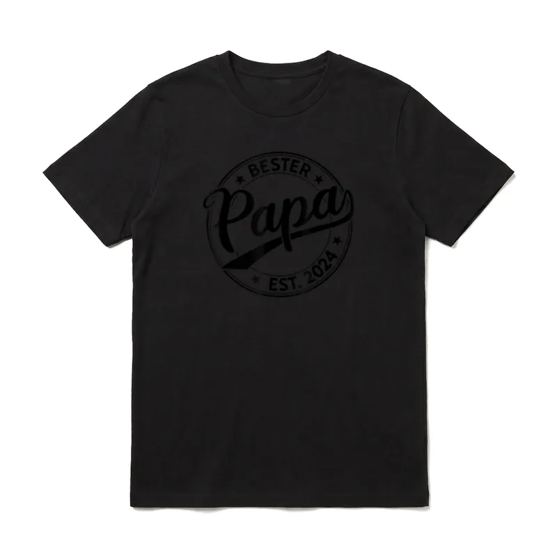 Vater seit 2024 Papa T-Shirt – Kreissymbol mit Bester Papa Est. 2024 und vier Sternen – Klassisches T-Shirt in Schwarz