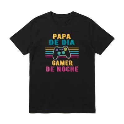 Vater Day Gamer Nacht T-Shirt – Papa de dia gamer de noche Text mit Retro Gamecontroller – Klassisches T-Shirt in Schwarz