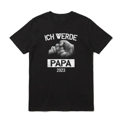 Ich werde Papa 2023 T-Shirt – Fäusteknopf Schwarz-Weiß mit Text ICH WERDE PAPA 2023 – Klassisches T-Shirt in Schwarz