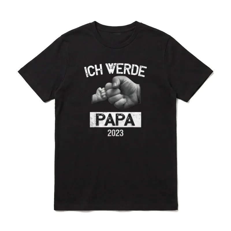 Ich werde Papa 2023 T-Shirt – Fäusteknopf Schwarz-Weiß mit Text ICH WERDE PAPA 2023 – Klassisches T-Shirt in Schwarz