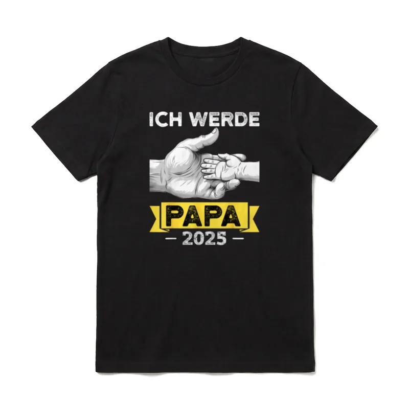 Ich werde Papa 2025 T-Shirt – Schriftzug „Ich werde Papa 2025“ über gezeichneten Händen – Klassisches T-Shirt in Schwarz
