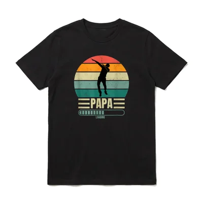Funny Lustig Papa loading T-Shirt – Retro PAPA Loading Balken Silhouette Sonnenuntergang – Klassisches T-Shirt in Schwarz