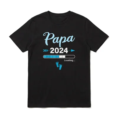 Papa Loading 2024 Werdender T-Shirt – Schriftzug Papa 2024, Ladebalken, zwei Fußabdrücke – Klassisches T-Shirt in Schwarz
