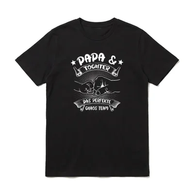 Papa Tochter Werdender Vater T-Shirt – Fäuste, Sterne und Banner mit „Papa & Tochter“ – Klassisches T-Shirt in Schwarz