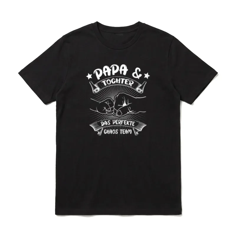 Papa Tochter Werdender Vater T-Shirt – Fäuste, Sterne und Banner mit „Papa & Tochter“ – Klassisches T-Shirt in Schwarz