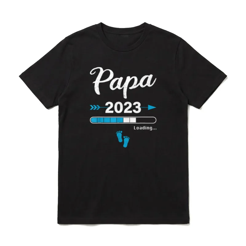 Papa Loading 2023 Werdender T-Shirt – Papa 2023 Loading mit Ladebalken und Babyfüßen – Klassisches T-Shirt in Schwarz