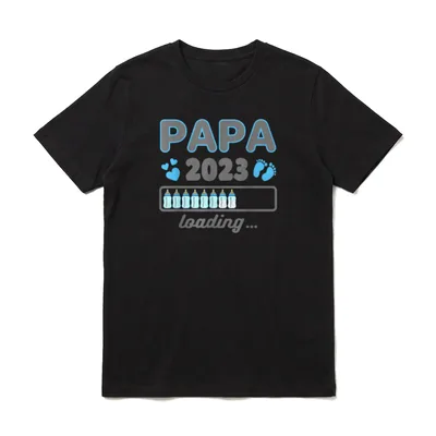 Ich Werde Papa . T-Shirt – PAPA 2023 loading mit Flaschen-Progressbar und blauen Herzen – Klassisches T-Shirt in Schwarz