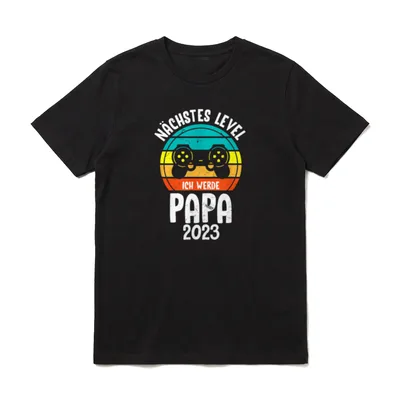 Next Level Ich Werde T-Shirt – Nächstes Level Ich Werde Papa 2023 Vintage Controller Sunset – Klassisches T-Shirt in Schwarz