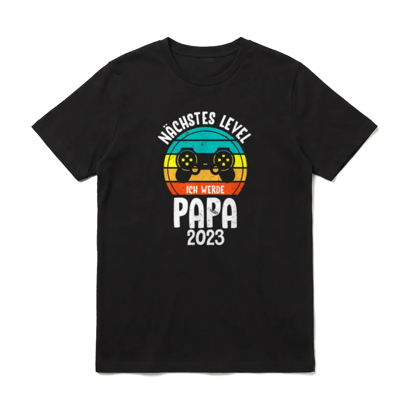 Next Level Ich Werde T-Shirt – Nächstes Level Ich Werde Papa 2023 Vintage Controller Sunset – Klassisches T-Shirt in Schwarz