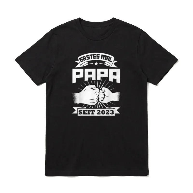 Papa 2023 Vater 2023 T-Shirt – Erstes Mal Papa Seit 2023 Faustkuss Grafik – Klassisches T-Shirt in Schwarz