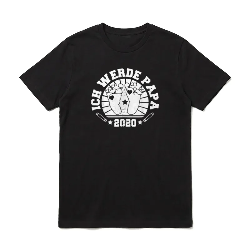 Ich werde Papa 2020 Idee T-Shirt – Zwei Babyfüße mit Herzen, Sterne, „Ich werde Papa 2020“ – Klassisches T-Shirt in Schwarz