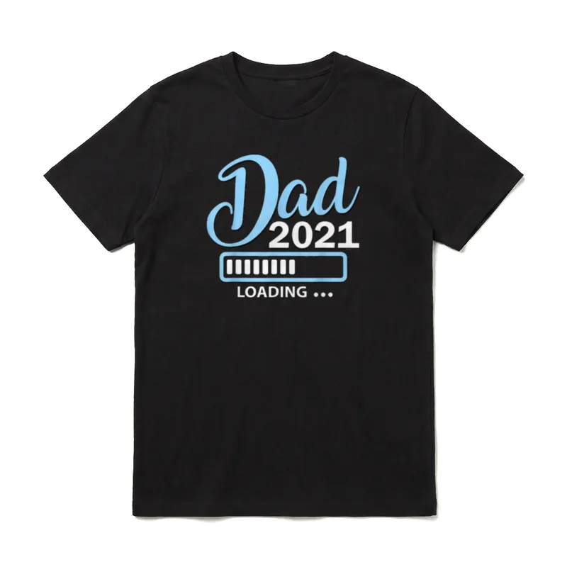 Dad Est 2021 T T-Shirt – Blauer Schriftzug Dad mit weißer Jahreszahl und Ladebalken Symbolik – Klassisches T-Shirt in Schwarz